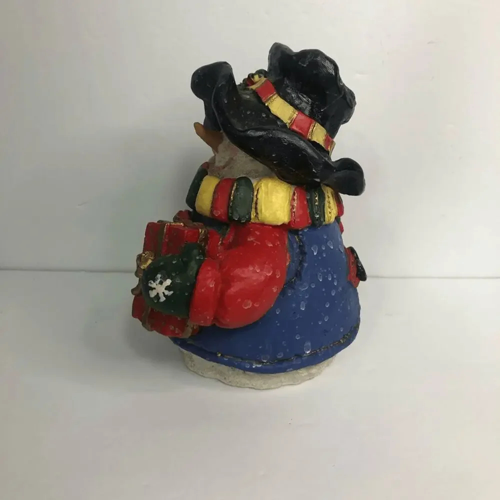 vtg Y2k colorful snowman figure snow drops‎ detail holding gift 7 inches tall